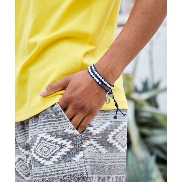 ホワイト×ブルー | 【カヒコ】フィッシュフックMEN'S巻きブレスレット | アミナコレクション