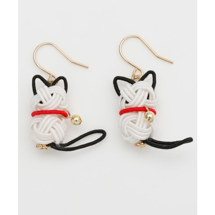 ホワイト×ブラック | 【カヤ】水引猫ピアス | アミナコレクション 