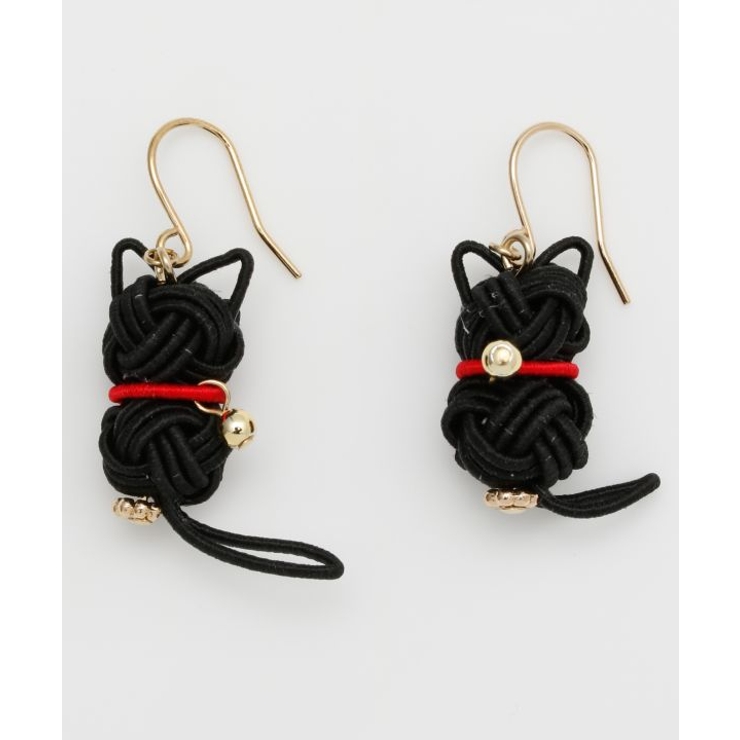 ブラック | 【カヤ】水引猫ピアス | アミナコレクション 