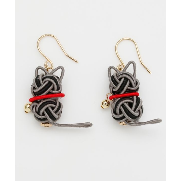 ブラック×グレー | 【カヤ】水引猫ピアス | アミナコレクション 