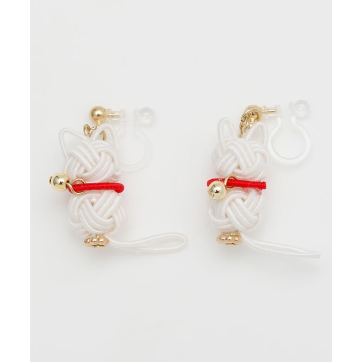 ホワイト | 【カヤ】水引猫イヤリング | アミナコレクション 