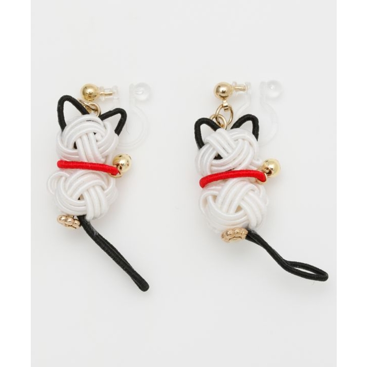 ホワイト×ブラック | 【カヤ】水引猫イヤリング | アミナコレクション 
