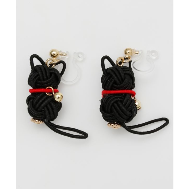 ブラック | 【カヤ】水引猫イヤリング | アミナコレクション 