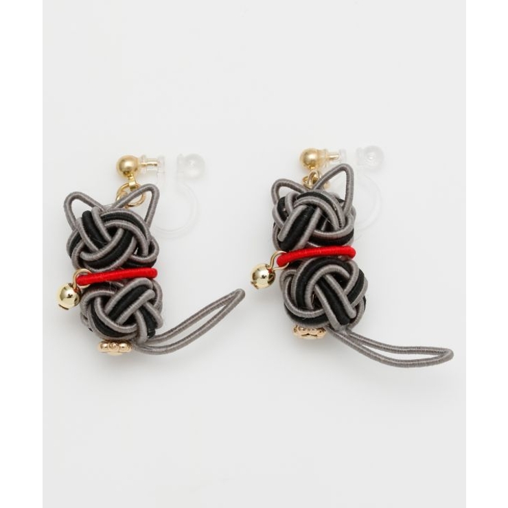 ブラック×グレー | 【カヤ】水引猫イヤリング | アミナコレクション 