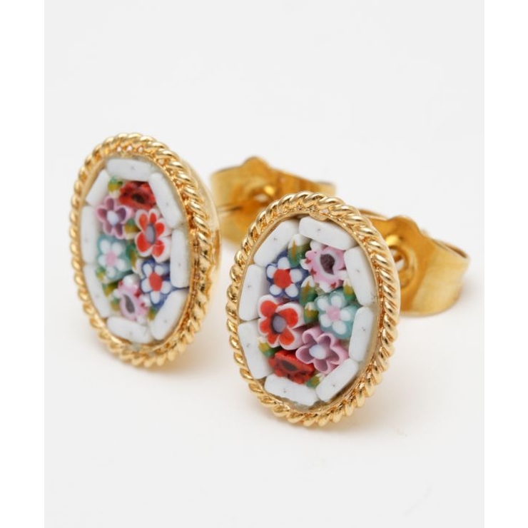 ホワイト系 | 【欧州航路】【ベネチアンガラス】モザイクスタッズミニピアス | アミナコレクション 