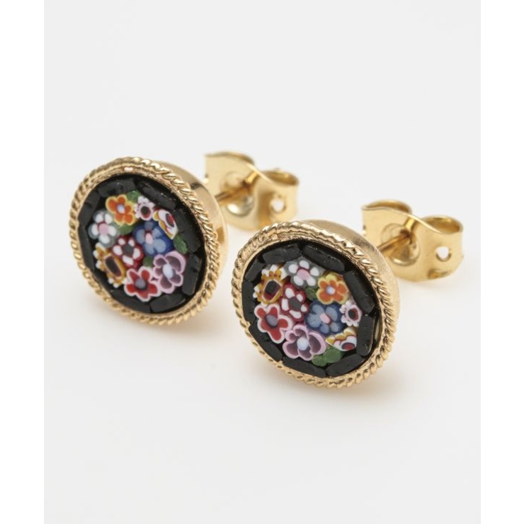 ブラック | 【欧州航路】【ベネチアンガラス】モザイクスタッズミニピアス | アミナコレクション 