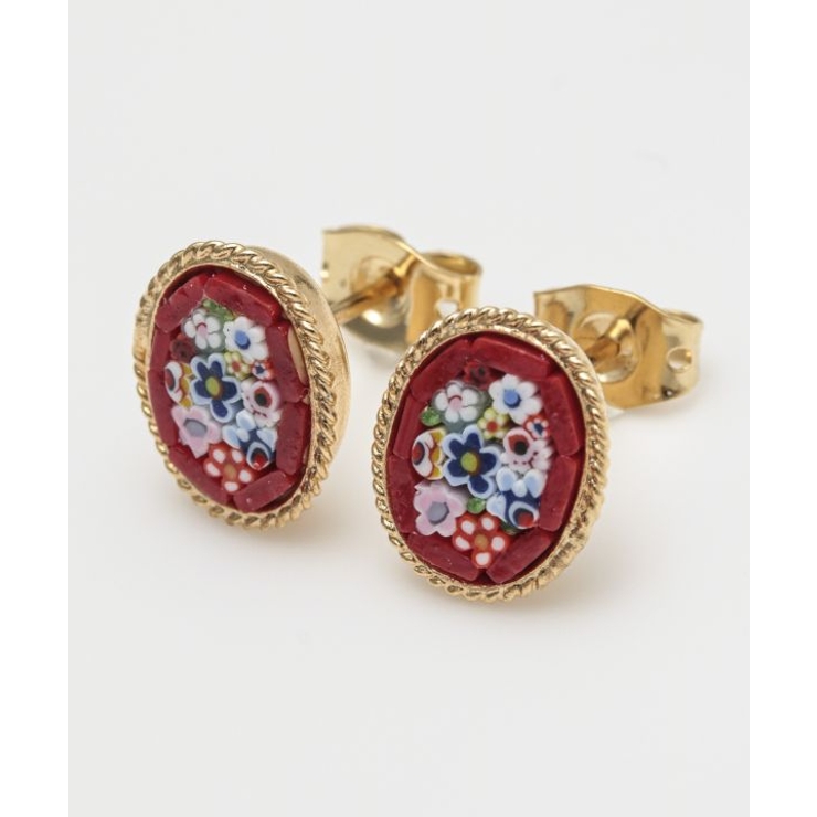 レッド | 【欧州航路】【ベネチアンガラス】モザイクスタッズミニピアス | アミナコレクション 