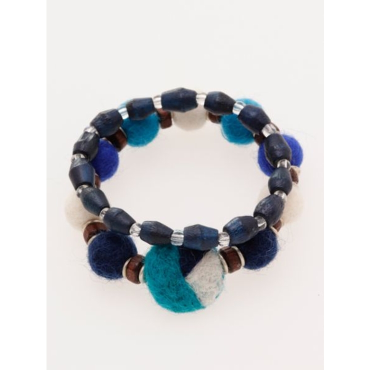ブルー | 【チャイハネ】カラフルフェルトボールブレスレット2本セット | アミナコレクション 
