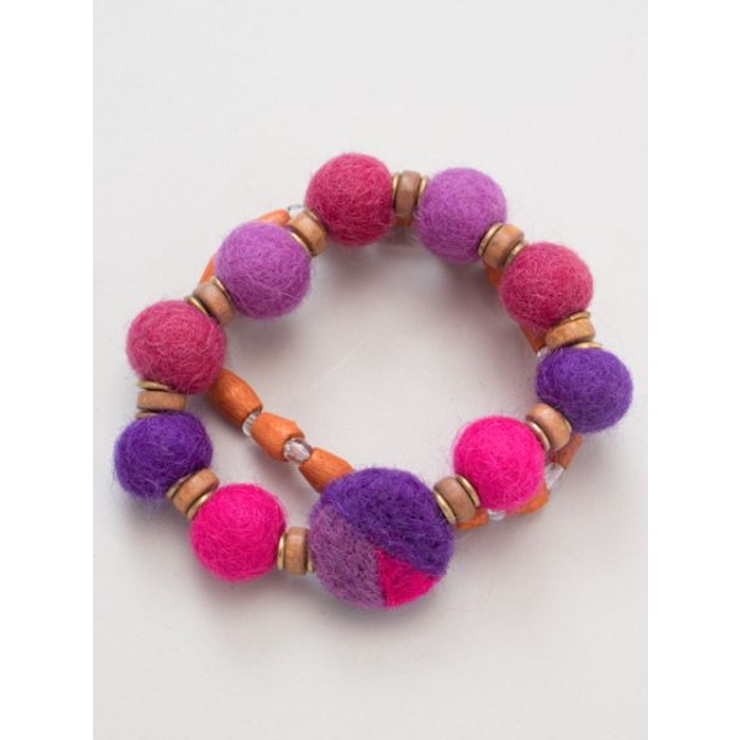 パープル | 【チャイハネ】カラフルフェルトボールブレスレット2本セット | アミナコレクション 