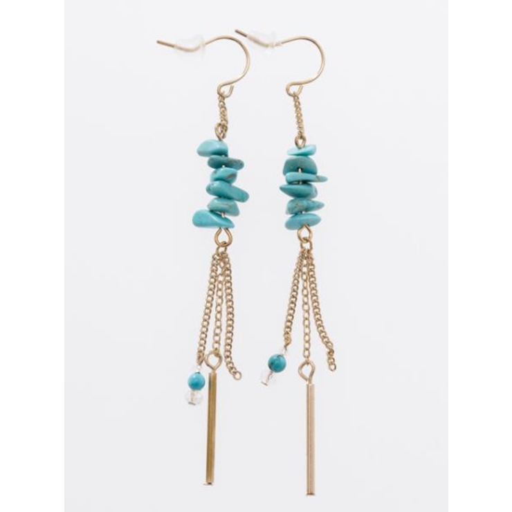 ターコイズブルー | 【Kahiko】さざれ石スティックロングピアス | アミナコレクション