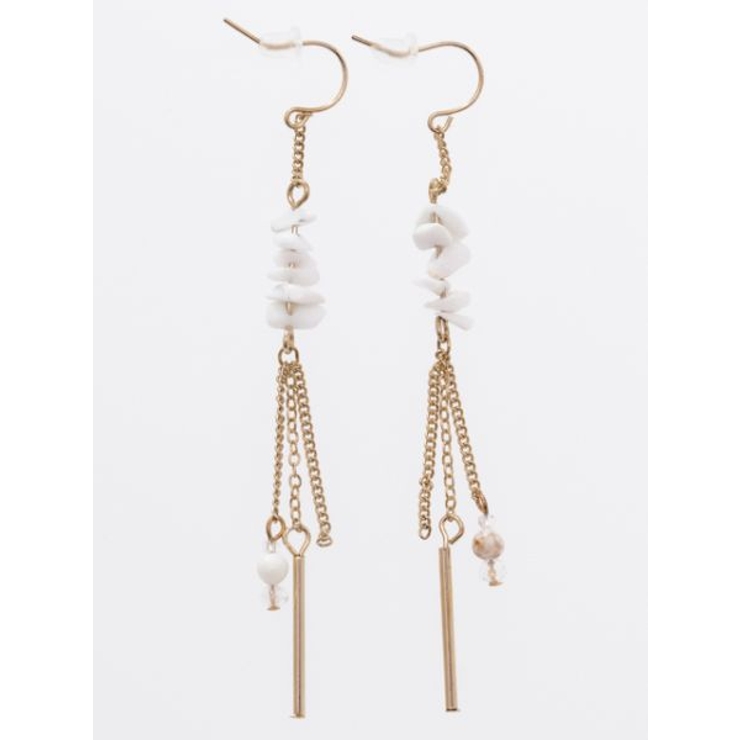 ホワイト | 【Kahiko】さざれ石スティックロングピアス | アミナコレクション