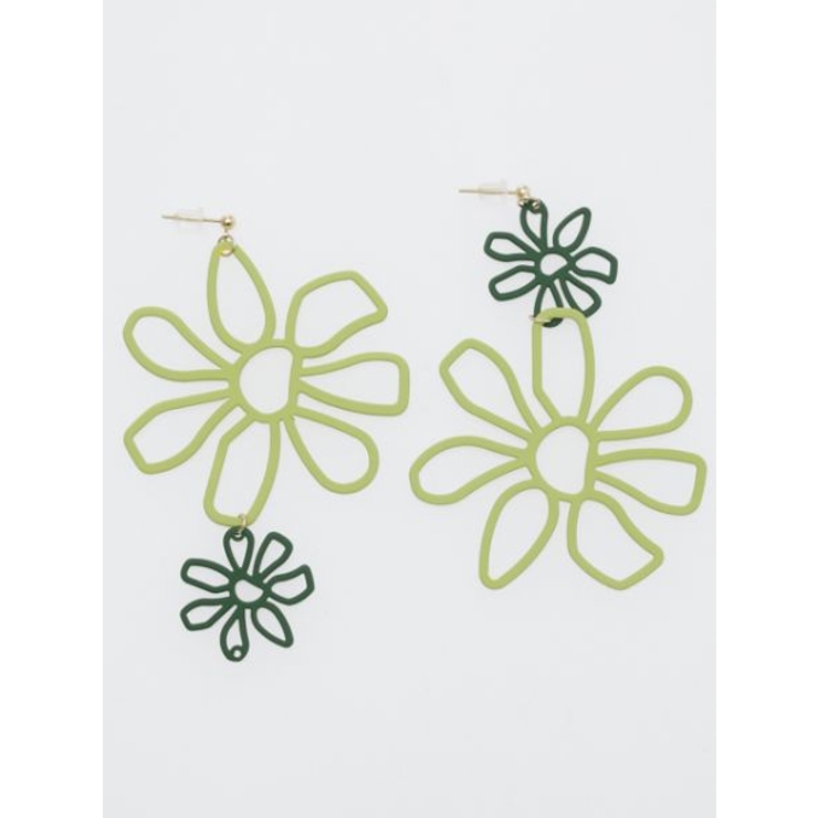 グリーン | 【チャイハネ】2トーンカラーフラワーピアス 韓国 | アミナコレクション 