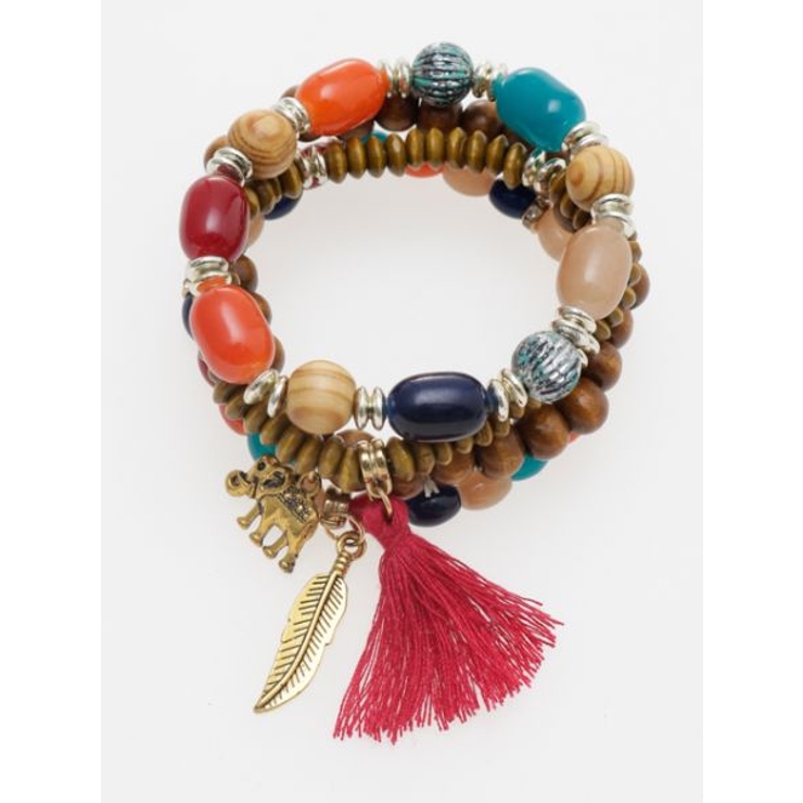 レッド | 【チャイハネ】エスニックビーズブレスレット 4本セット | アミナコレクション 