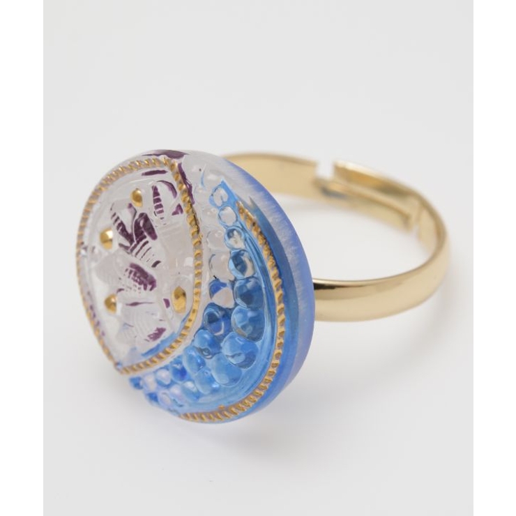 ブルー | 【欧州航路】チェコガラスボタンリング | アミナコレクション 