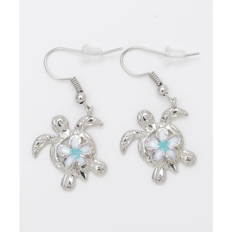 シルバー | 【Kahiko】ホヌ＆プルメリアピアス | アミナコレクション 