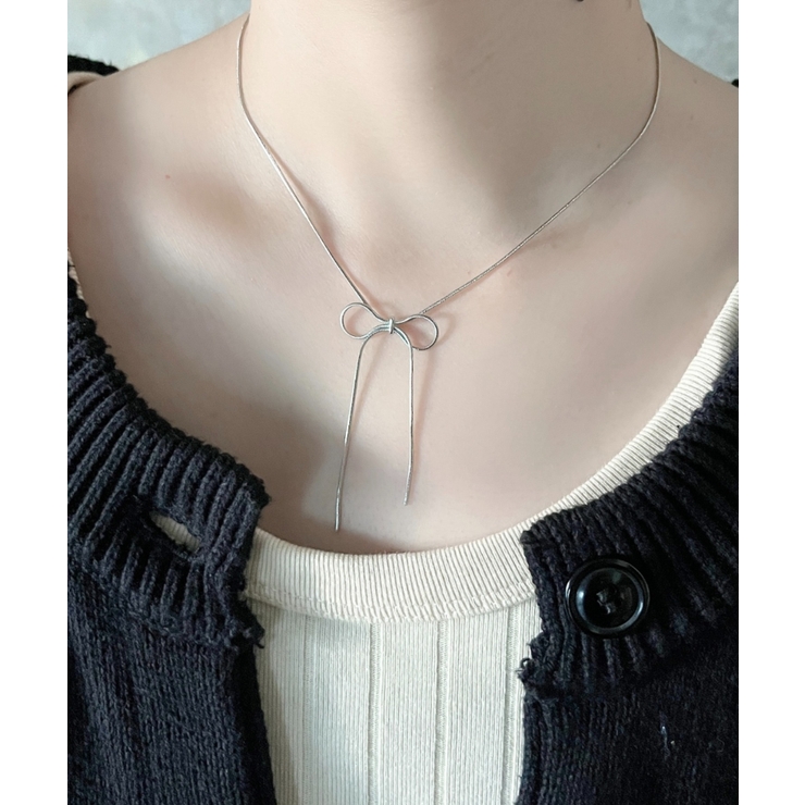 シルバー | 【 金属アレルギー対応 】シンプル リボン ネックレス | ciite'