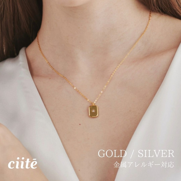 【 金属アレルギー対応 】 プレートビジューネックレス サージカルステンレス | ciite' | 詳細画像1 