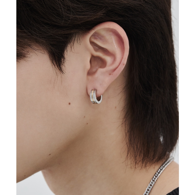 シルバー | 【金属アレルギー対応】ゴールドラインフープピアス直径:13mm, 幅:5mm | wyz
