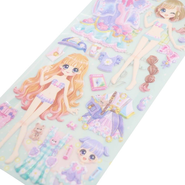 【ケアシール】②レトロガール　ファション　10枚 色紙｜カラー色紙＜B5＞ 寄せ書きシール24枚付 二つ折り 本型