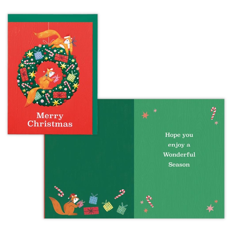 クリスマスカード 海外デザインカード リスとリース[品番：BREW0158496