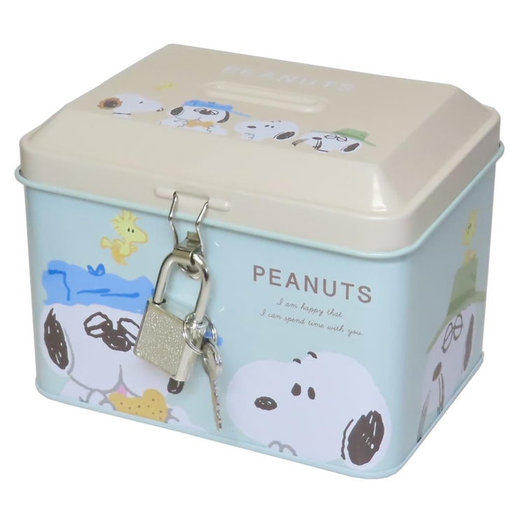 スヌーピー 貯金箱 カギ付き缶バンク[品番：BREW0159540