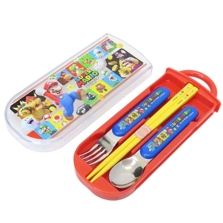 スーパーマリオ お箸＆フォーク＆スプーンセット 抗菌食洗対応スライドトリオセット | cinemacollection | 詳細画像1 