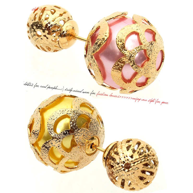 デザインゴールド ピアス パール付き カラーパールキャッチデザインゴールドピアス（ジュエリー