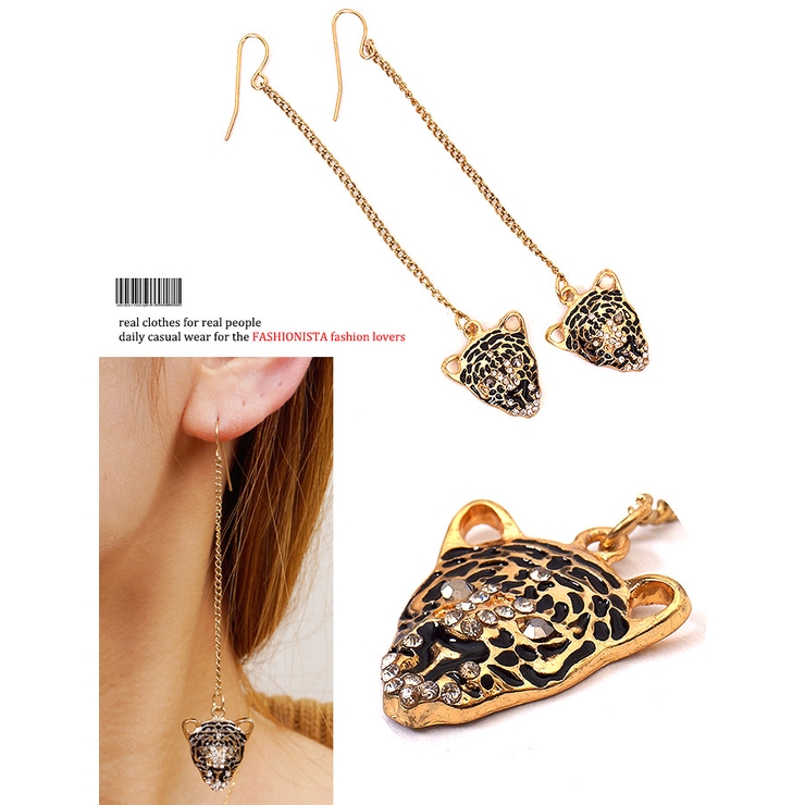 レオパードフェイスロングピアス（アクセサリー ピアス チェーン[品番  