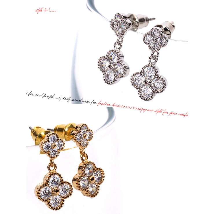 四葉ダブルキュービックジルコニアピアス | coca | 詳細画像2 