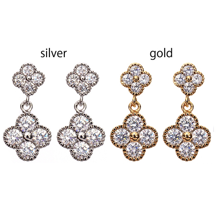 四葉ダブルキュービックジルコニアピアス | coca | 詳細画像4 