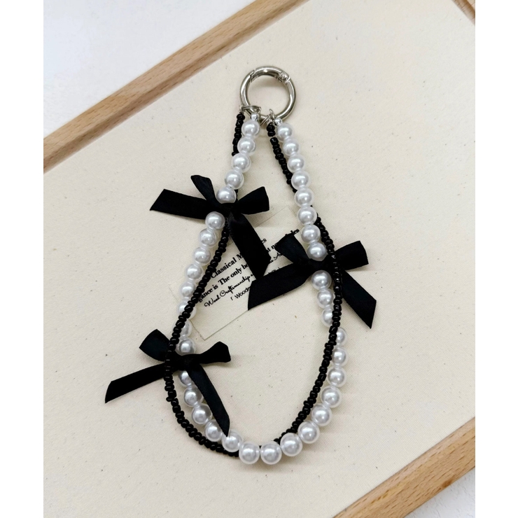 ブラック | 冬新作 リボン フェイクパール | LOVERS