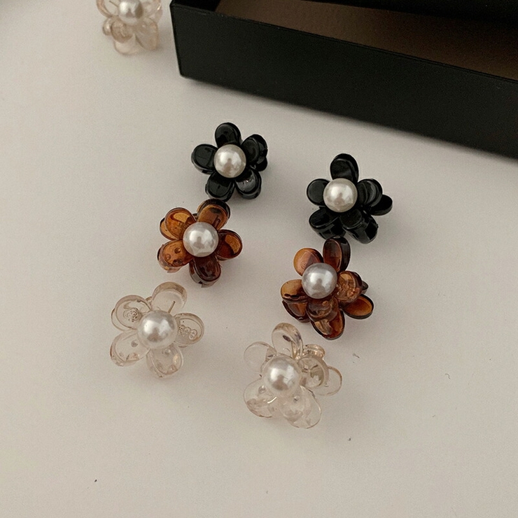 小花ヘアクリップ 花装飾クリップ パール花飾り[品番：COCW0004095