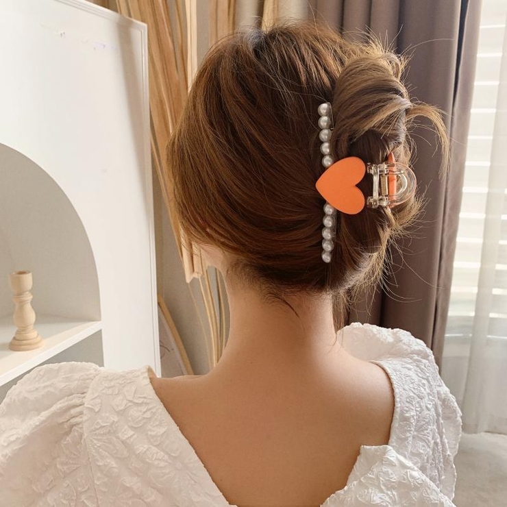 バンスクリップ ハート型パールヘアクリップ ヘアアクセサリー[品番