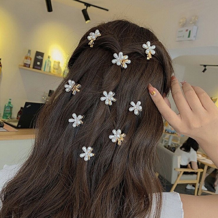 ミニヘアクリップ ミニフラワーパールクリップ バンスクリップ[品番