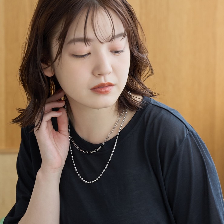 SILVER | ボール＆スクエアチェーンMIXロングネックレス | coen【women】