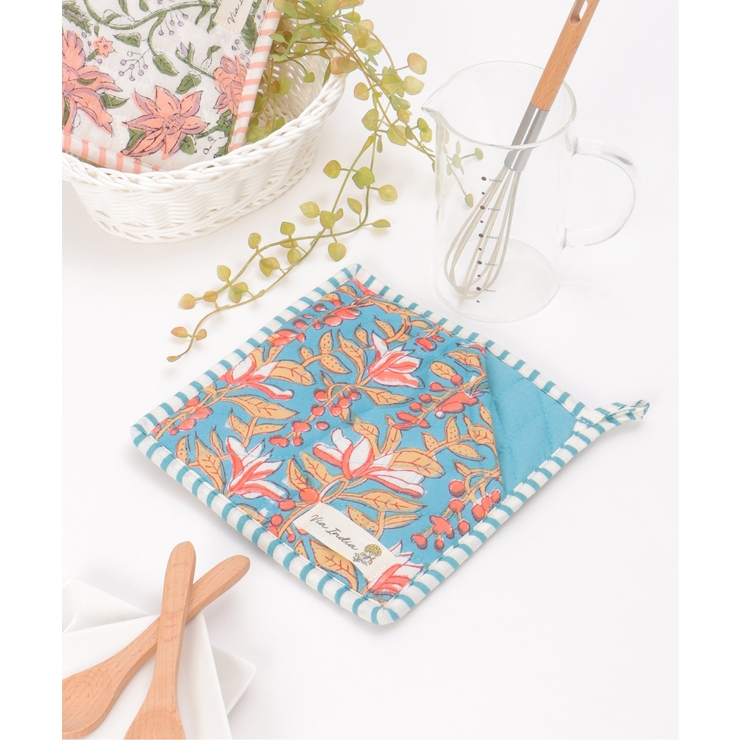 ターコイズブルー | ミトン鍋敷きブロックプリント | Lbc with Life
