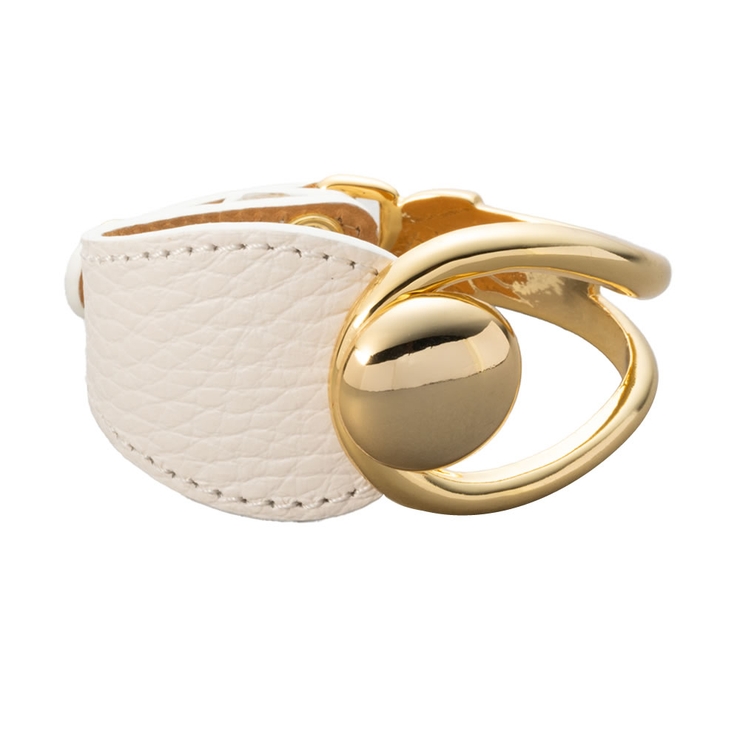 ホワイト | バングル ブレスレット リアルレザー | CREAM-DOT