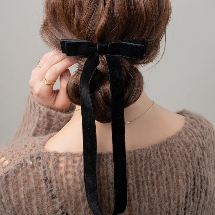 バレッタ ロングリボン ベロア | CREAM-DOT | 詳細画像1 