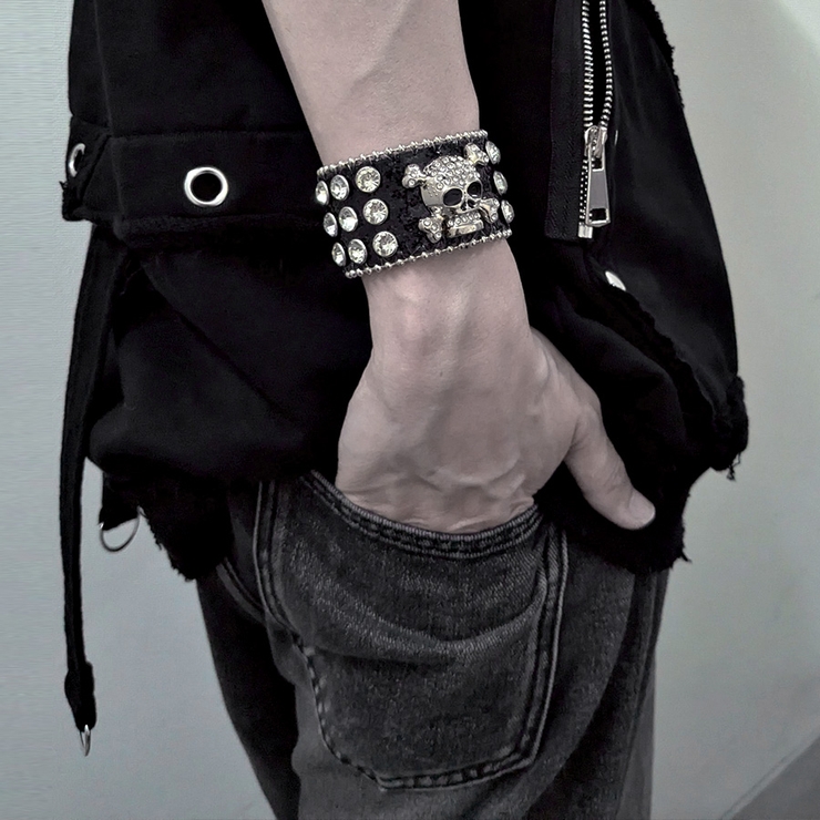 NOVESSELスカルPUレザーブレスレット 全1色 合成皮革 | ililil | 詳細画像1 