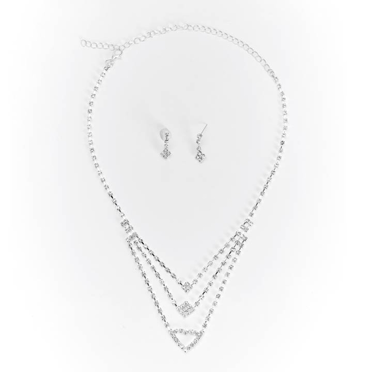 [2点SET]Vライン3連ビジューネックレス＆ピアスセット[店内アクセ] | Dazzy | 詳細画像2 