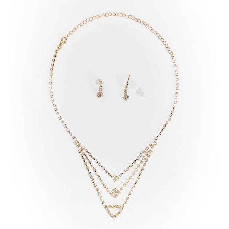 [2点SET]Vライン3連ビジューネックレス＆ピアスセット[店内アクセ] | Dazzy | 詳細画像3 