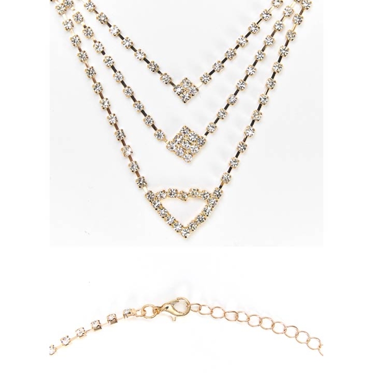 [2点SET]Vライン3連ビジューネックレス＆ピアスセット[店内アクセ] | Dazzy | 詳細画像4 