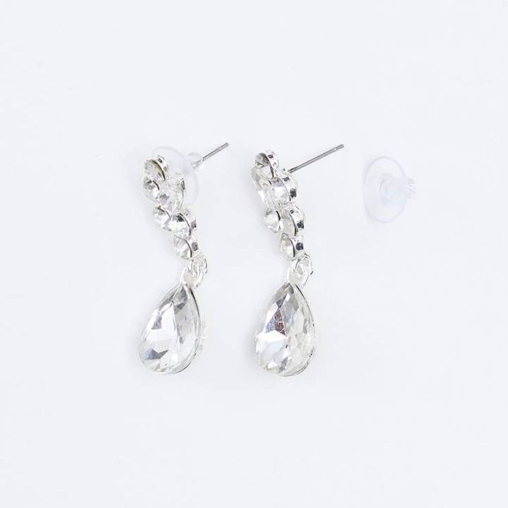 [2点SET] ゴージャスドロップビジューシルバーネックレス&ピアスセット | Dazzy | 詳細画像4 