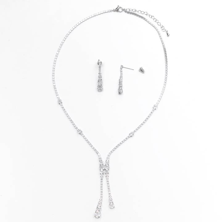 2点SET]チェーン ドロップ ストーン ネックレス ＆ ピアスセット[品番