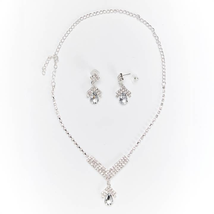 [2点SET]ドロップビジューVラインネックレス＆ピアスセット[店内アクセ] | Dazzy | 詳細画像2 