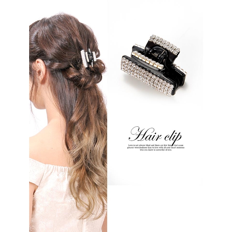 ヘアアクセサリー ラインストーン付ミニヘアクリップ○[黒][ヘアアクセ