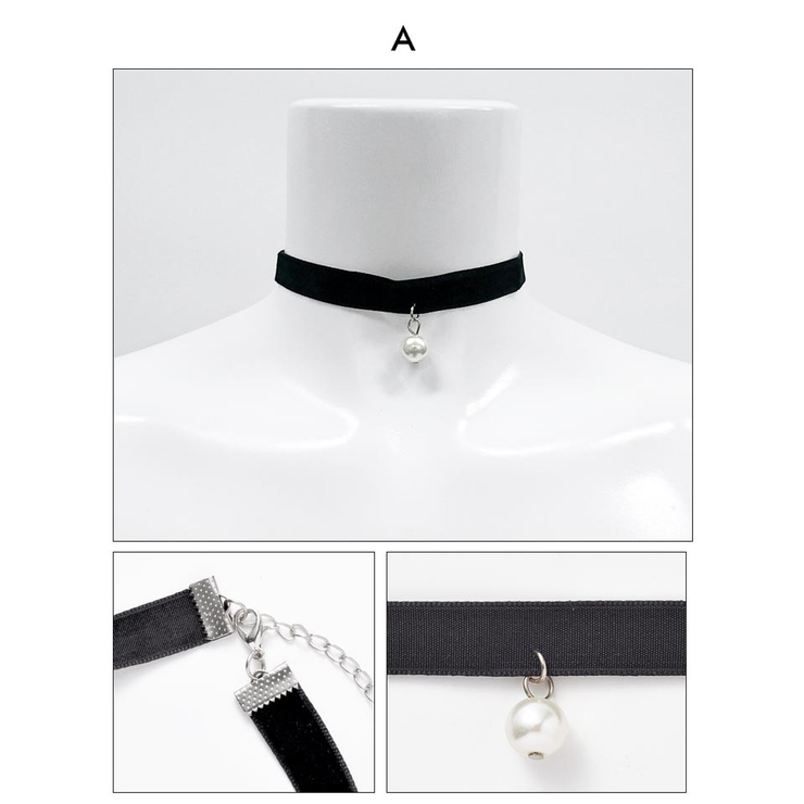 チョーカー アクセサリー パール付きベロアチョーカー○[黒][ドレス