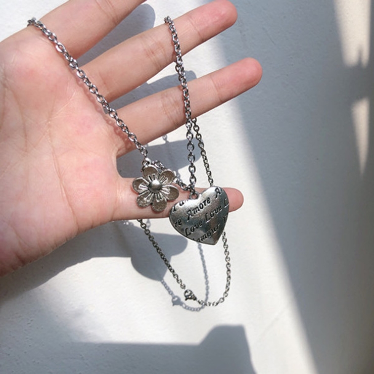 ハート&フラワー シルバー ネックレス[品番：DCTW0002704]｜Decorative
