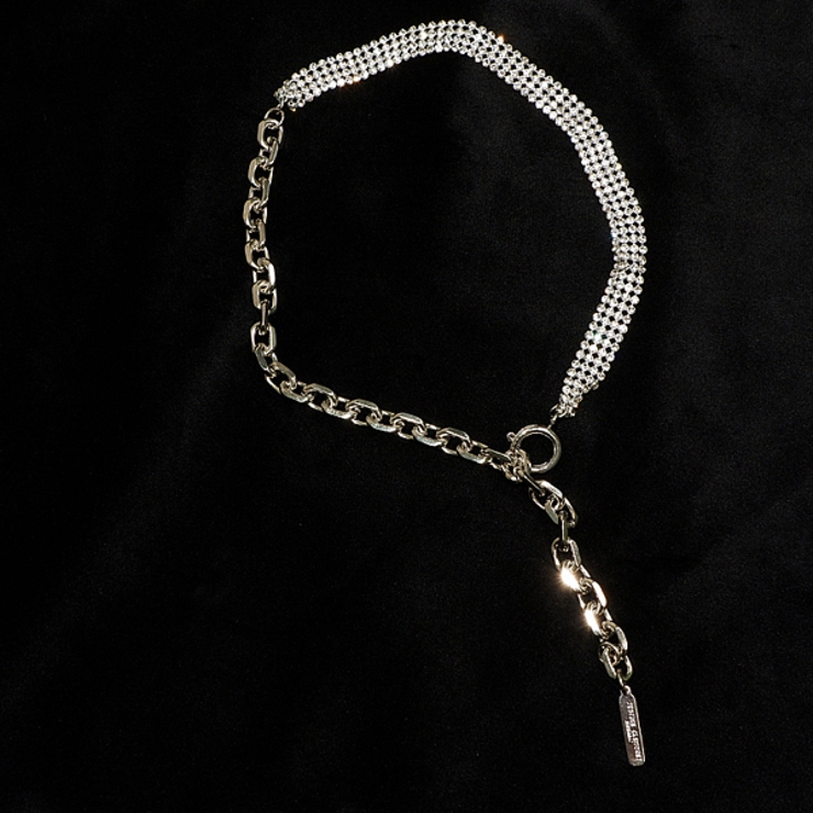 アシンメトリーチェーン チョーカー ネックレス シルバー[品番