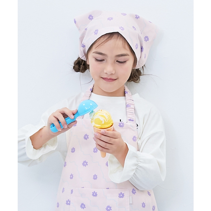 008-フラワー-ベビーピンク | 速乾 シワになりにくい ゴム付き三角巾 | devirock